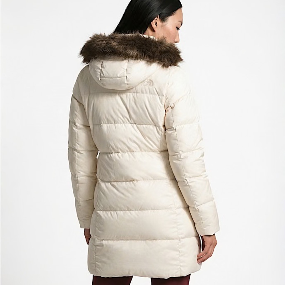 The North Face Off-White Puffer Jacket with Dark Brown Fur Hood